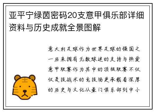 亚平宁绿茵密码20支意甲俱乐部详细资料与历史成就全景图解