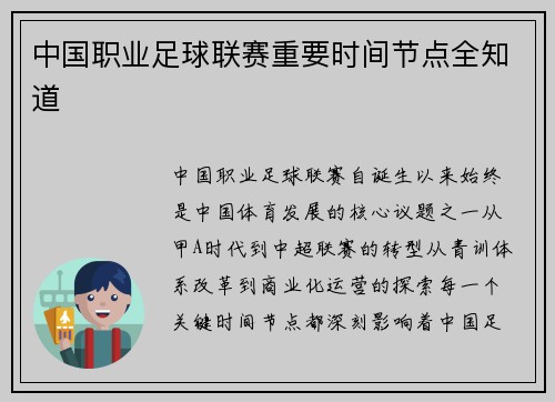 中国职业足球联赛重要时间节点全知道