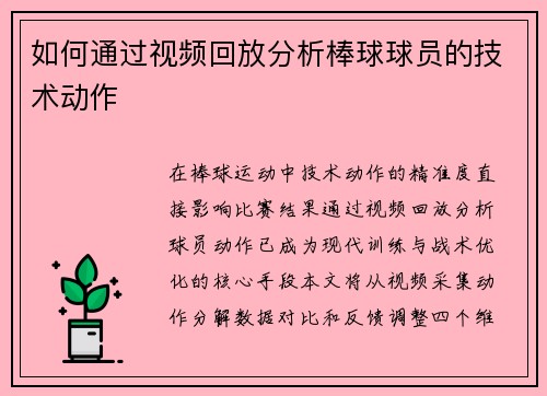 如何通过视频回放分析棒球球员的技术动作